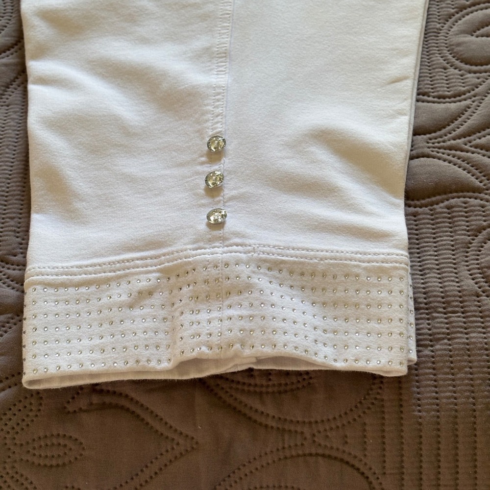 Quacker Factory DreamJeannes White Rhinestone Capri Pants Women's Large EUC - Picture 8 of 8